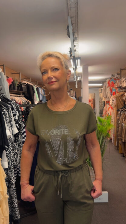 T-shirt kaki a strass Monari