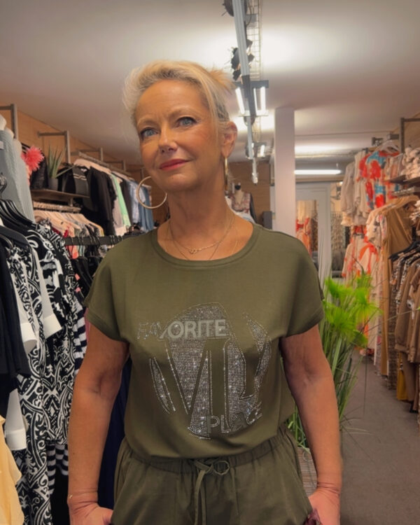 T-shirt kaki a strass Monari