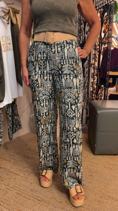 Pantalon fluide imprimé kaki Soya Concept